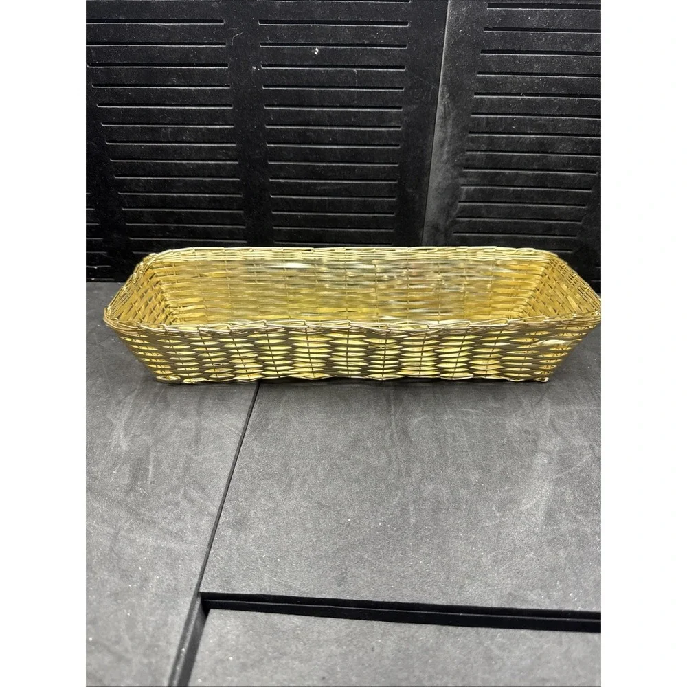 Vintage Brass Woven Basket,  Bread Basket, Gold‎ Metal Basket, MCM Art Style